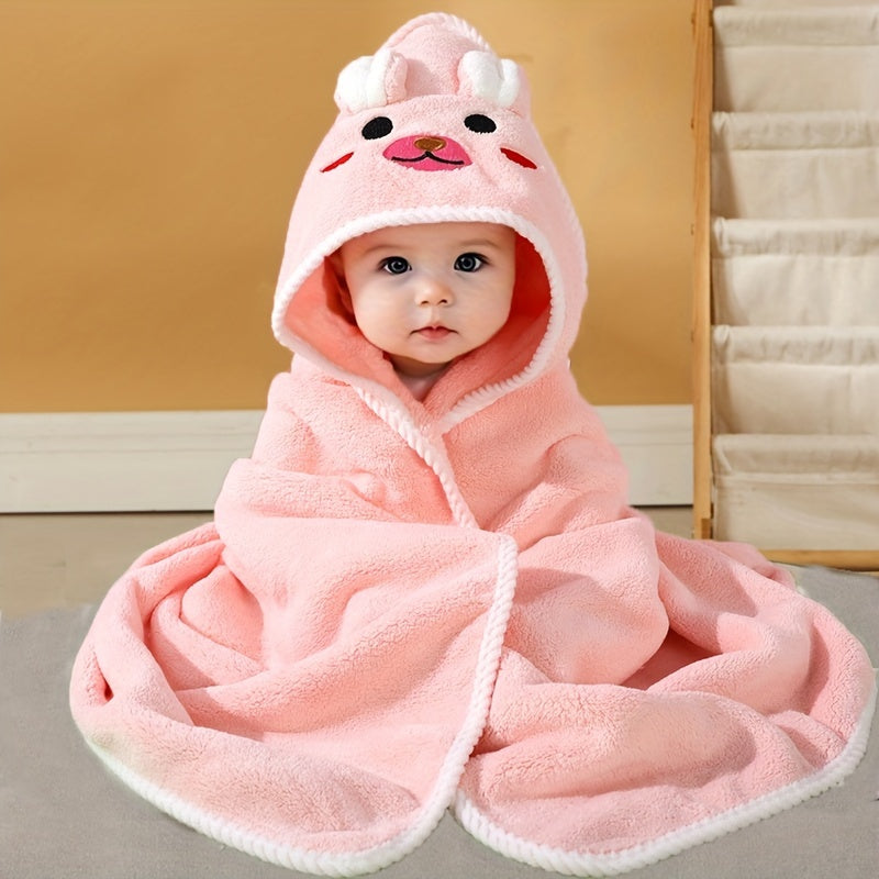 Kids' Animal Hooded Bath Towel, 31.5" x 31.5" Soft Breathable Highly Absorbent Kids Bath Towel with Twisted Edge Reinforcement, Powder, Green & Blue