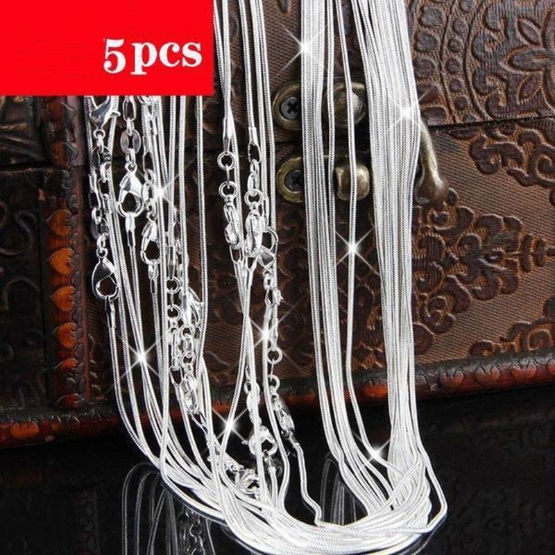 5-Piece 925 Silver Plated Snake Chain Necklace Set – 1mm Solid Bead Chain for Women & Men, Multiple Lengths 18-30 Inches, Layering Necklace Gift Set with Gift Bag