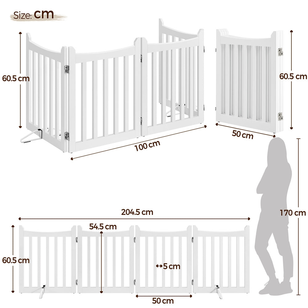 Freestanding Wooden Dog Gate 3-Panel with Door, 24"/36" Height, Anti-Scratch, Two Support Feet, Indoor Pet Barrier for Doorway Stairs Hallway, for Small Dogs & Puppies, White