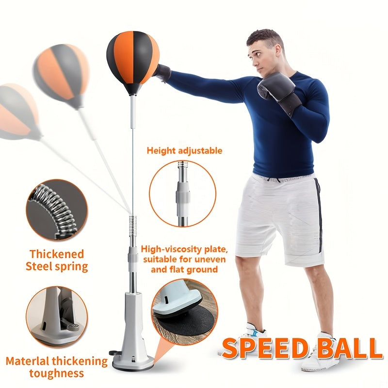 Boxing Reflex Ball on Stand – Freestanding Adjustable-Height Speed Bag for Reaction Training (Adults, Teens, Seniors) – Indoor Fitness Punching Ball with 3 Floor Anchors