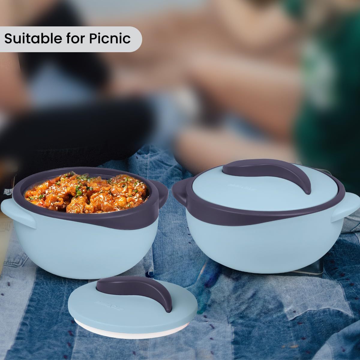 3-Piece Insulated Casserole Dish Set with Lids – 2.6 / 1.5 / 1 Qt Stainless Steel Thermal Food Warmer & Cooler Serving Bowls for Picnic Potluck & Entertaining in Green Blue & Pink