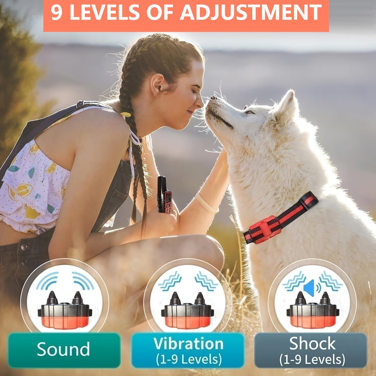 9-Level Remote Dog Training Collar – Rechargeable E-Collar with Shock, Vibration & Tone Modes, 500M Range, Adjustable for Small, Medium, and Large Dogs, Safe Electronic Bark Control