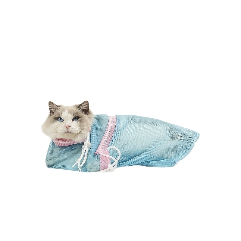 Veterinary-Grade Cat Restraint Bag – Breathable Mesh Cat Grooming Bag for Bathing, Nail Trimming, Ear Cleaning, Medication & Injections, Durable Non-Electric Design, Safe for Kittens & Cats, Blue & Grey