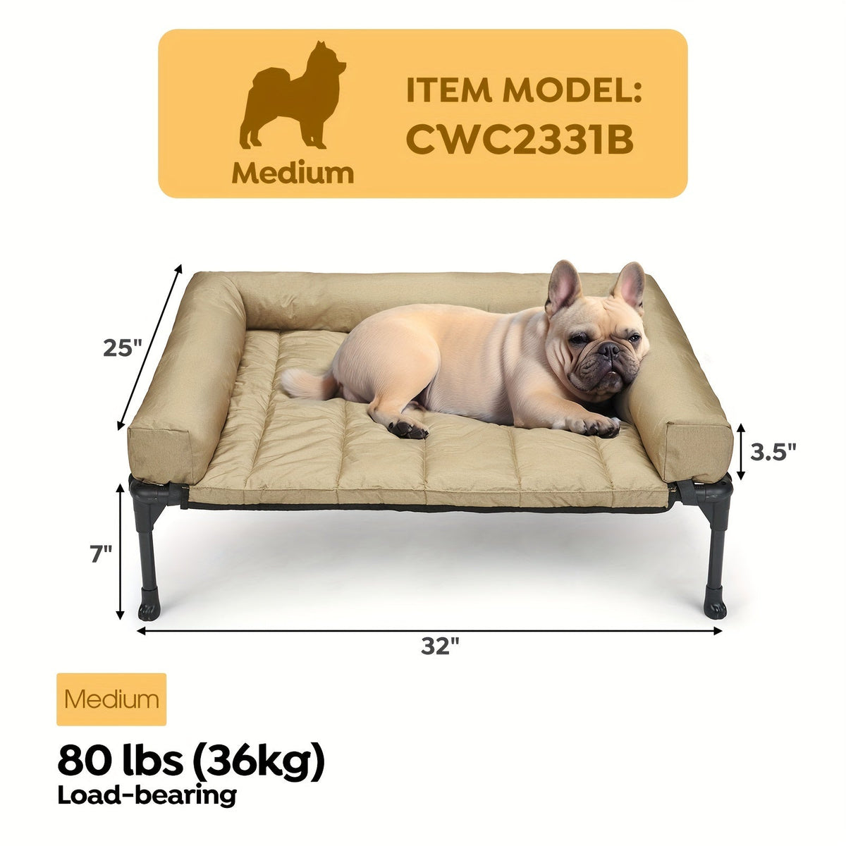 Cooling Elevated Dog Bed with Removable Pillow-Top Mat – Raised Bolster Dog Cot with Breathable Mesh and Non-Slip Feet, Dog Sofa Bed for Indoor & Outdoor Use