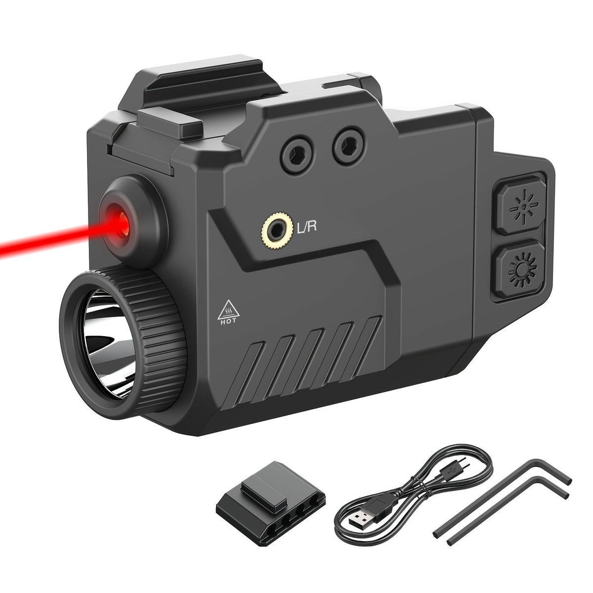 750 Lumen Tactical Flashlight & Laser Sight Combo – Red, Green, and Blue Laser Pistol Light with Strobe Mode & Memory Function, Slidable Picatinny Rail Mount for Full-Size Handguns & Rifles