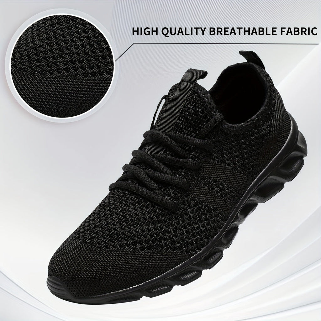 Men's Lightweight Breathable Knit Mesh Sneakers, EVA Sole Low-Top Lace-Up Running Walking Shoes, White Red Black Round Toe, All-Season Gym Travel Daily Wear, Sizes US 6-13.5