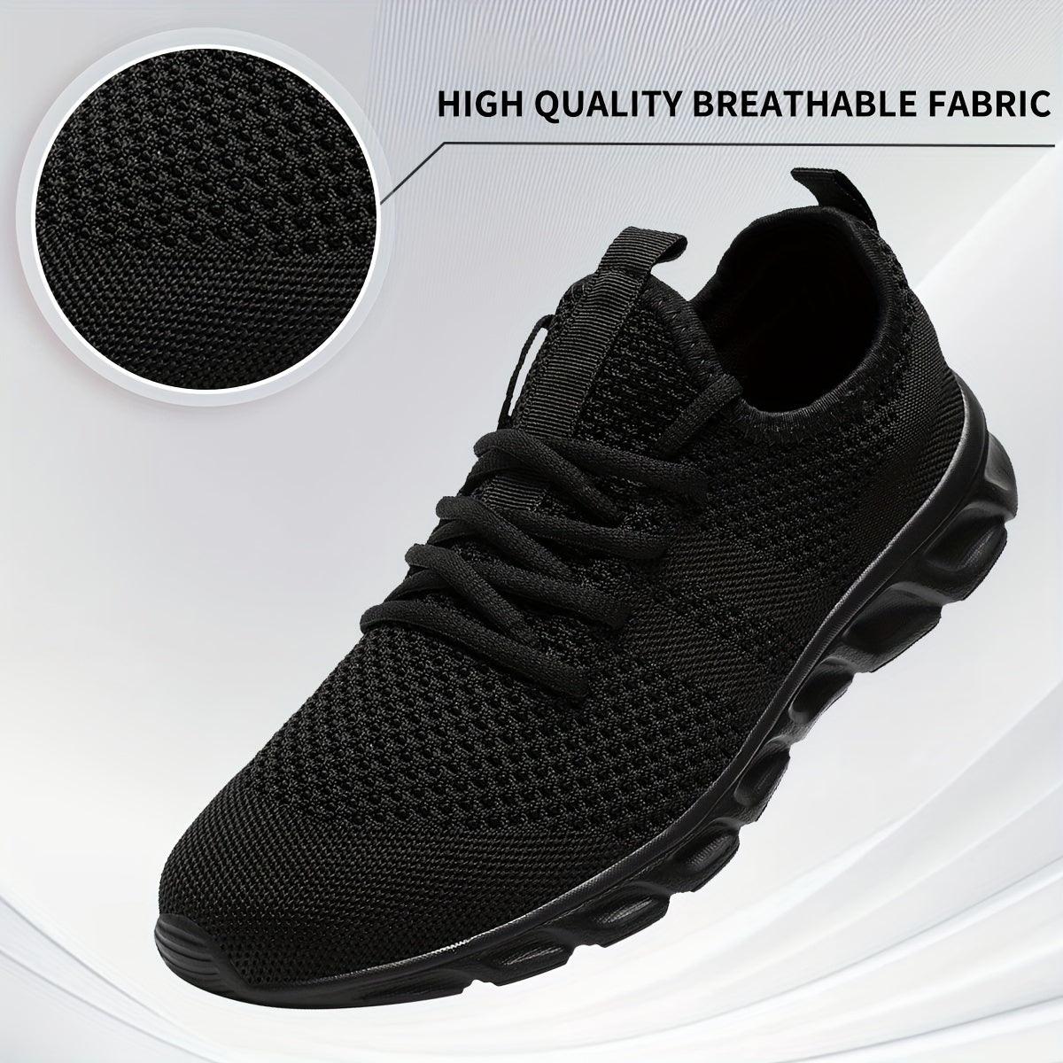 Men's Lightweight Breathable Knit Mesh Sneakers, EVA Sole Low-Top Lace-Up Running Walking Shoes, White Red Black Round Toe, All-Season Gym Travel Daily Wear, Sizes US 6-13.5