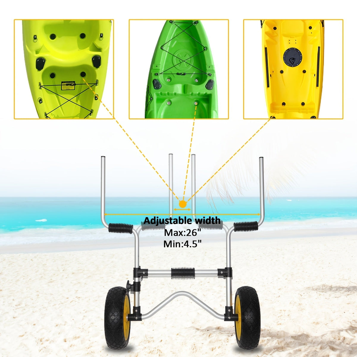 Bonnlo Portable Kayak Trolley Cart, Collapsible Cast Aluminum Alloy with 10" Solid Wheels - Fits Canoes, Paddle Boards, Jon Boats, Float Mats & Watercraft Transport