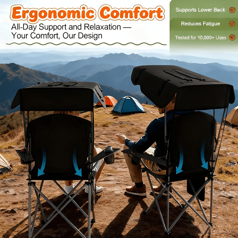 Portable Camping Chair with Canopy – Folding Chair with UV Sun Shade, 600D Oxford Fabric, Lightweight & Durable for Camping, Beach, Picnics, Fishing & Sports, 4 Colors