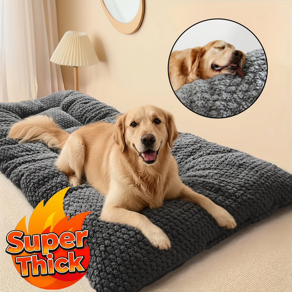 Extra Large Plush Dog Crate Pad Mattress - Thickened Ultra-Soft Polyester Dog Bed for Small, Medium, and Large Dogs & Cats, Oversized Rectangular Kennel Mat with Reversible Pillow, Non-Slip Washable Pet Bed