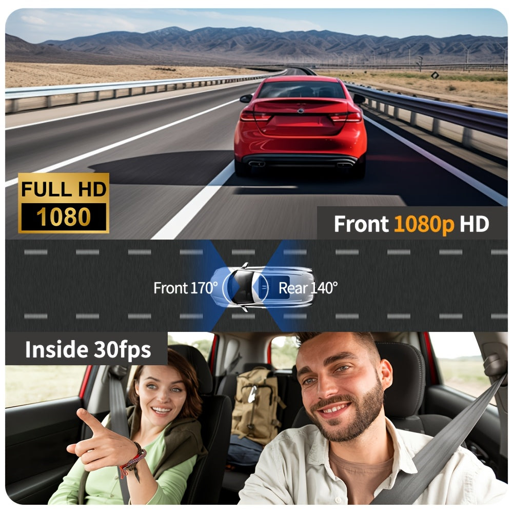 Dash Cam S2N 1080P HD Front and Rear Dual Camera with ADAS, Night Vision, G-Sensor, Loop Recording, 24Hr Parking Mode, 170° Wide Angle, 2" IPS Screen Car DVR, SD Card Not Included