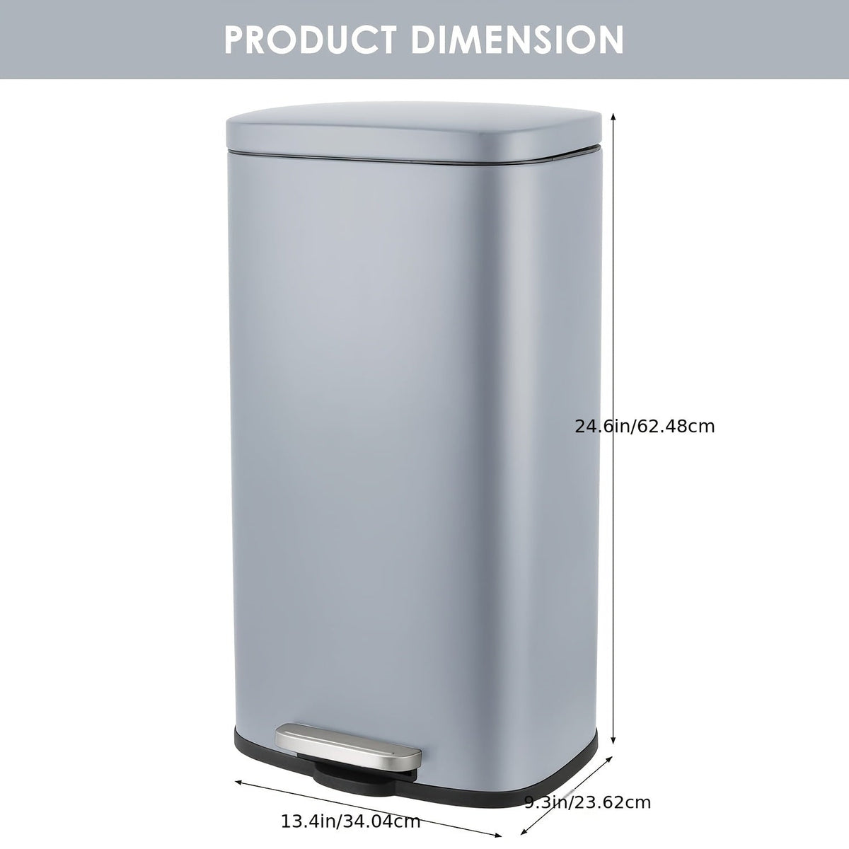 Stainless Steel Step Trash Can 7.93 Gallon – Soft-Close Hinged Lid Odor-Seal Waste Bin with Removable Inner Bucket for Kitchen Bathroom Bedroom in 6 Colors