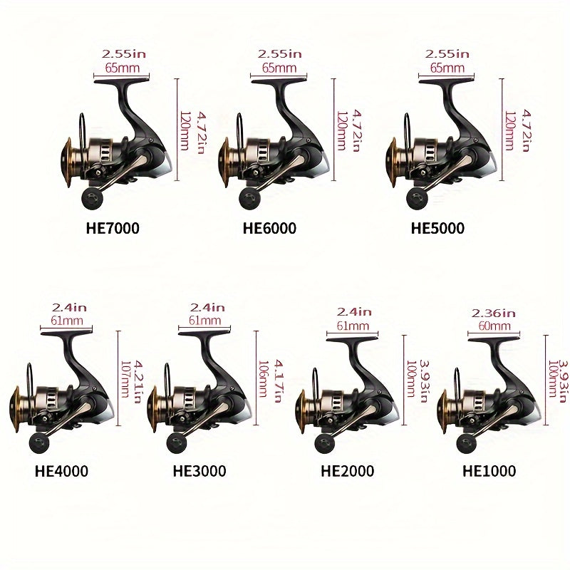 Spinning Fishing Reel HE1000-7000 – 5.2:1 Gear Ratio 22LB Max Drag Metal Body Left/Right Interchangeable Handle Smooth & Sensitive for Freshwater and Saltwater Bass, Trout, and Carp Fishing