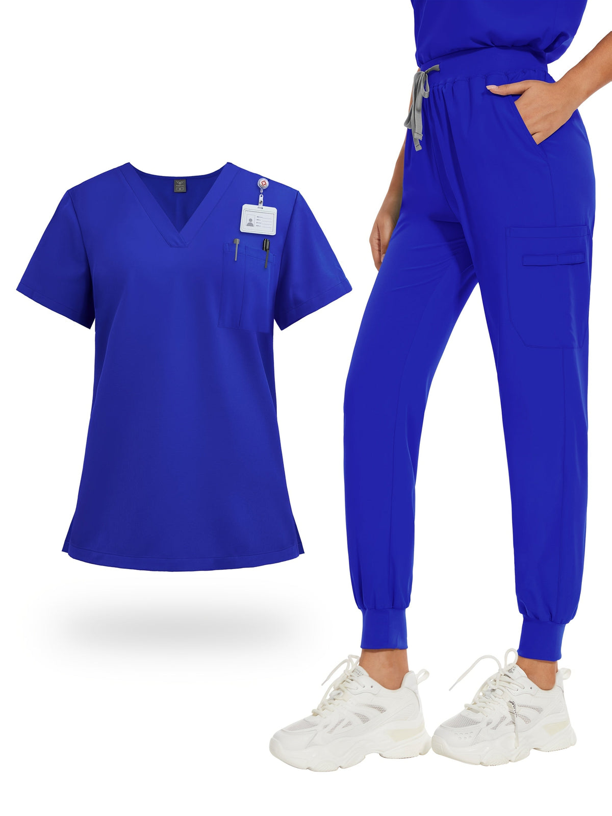 Women's V-Neck Scrub Set with Pockets – Nurse, Medical, Dental, and Spa Uniform, Short Sleeve, Solid Color, Comfortable Elastic Healthcare Workwear for All Seasons