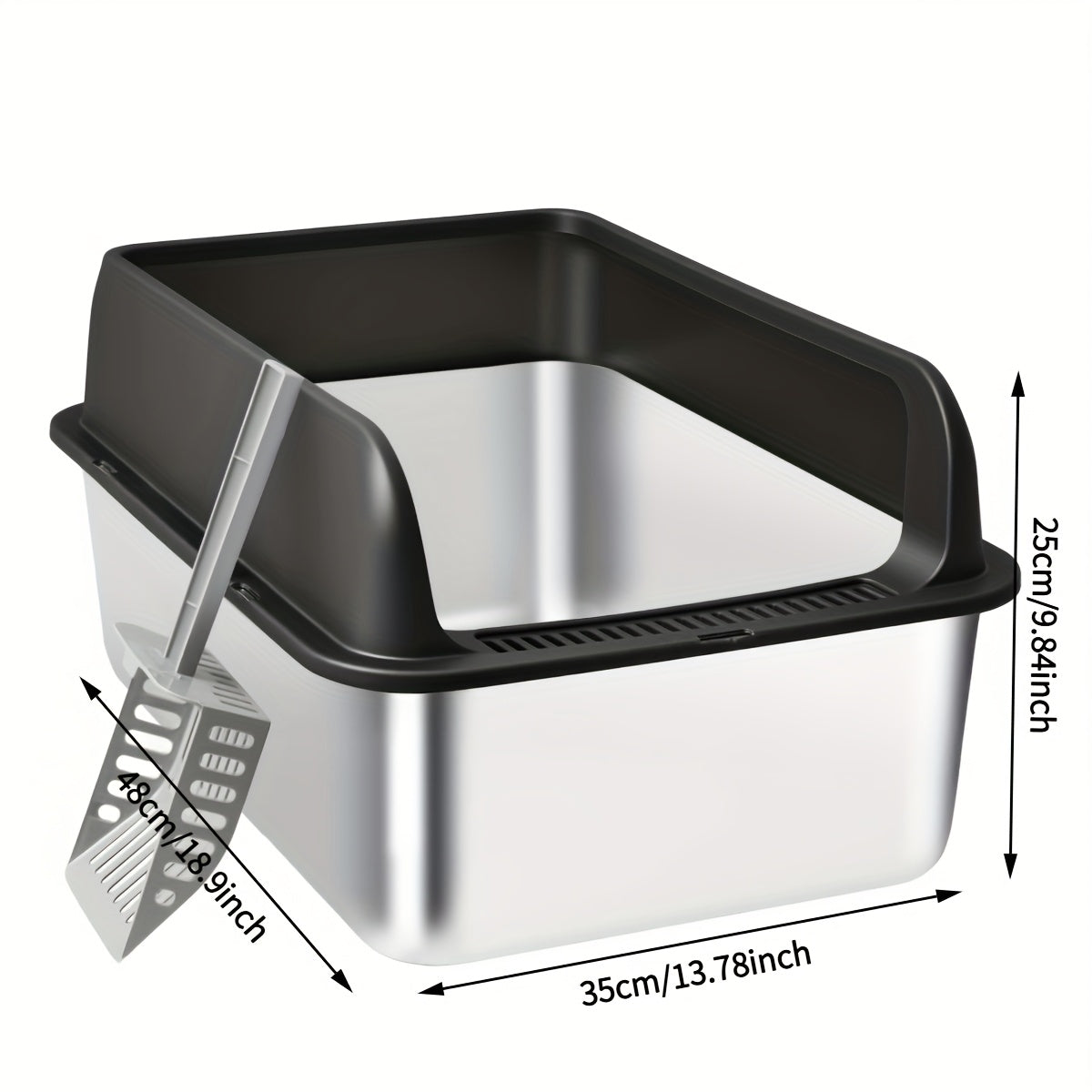 Stainless Steel Cat Litter Box, High-Sided Anti-Leakage Metal Litter Pan with Scoop and Sifting Tray, Rust-Proof, Odor-Resistant, Non-Stick, Easy-Clean Indoor Cat Toilet for Medium to Large Cats