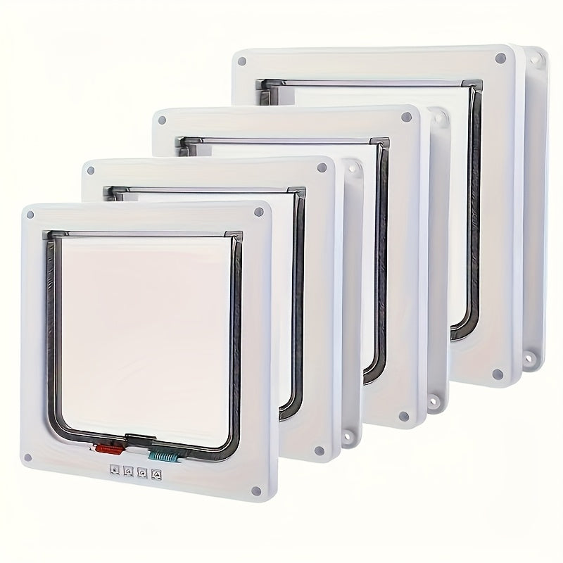 Pet Door for Cats & Dogs, 4-Way Locking Weatherproof Flap Door, ABS Durable Easy Install Interior/Exterior Wall Door Insert, White/Black, Available in M, L, XL Sizes
