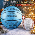 Engraved Basketball for Grandson & Son – Personalized Inspirational Size 7 Basketball with Pump, Motivational Gift for Birthday, Christmas, Anniversary, Blue Red Gold Black