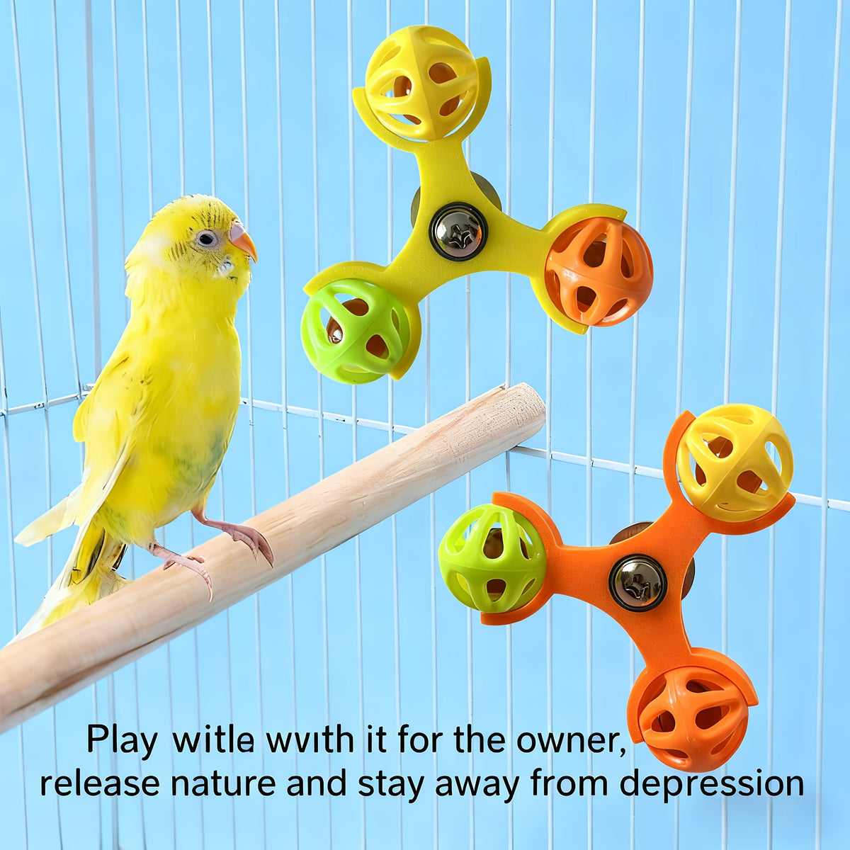 Parrot Rotating Bell Toy 360-Degree Spinning Puzzle Enrichment Anti-Boredom Bird Cage Accessory for Budgies, Cockatiels, Conures, and Lovebirds (Blue, Green, Yellow, Orange, Pink)