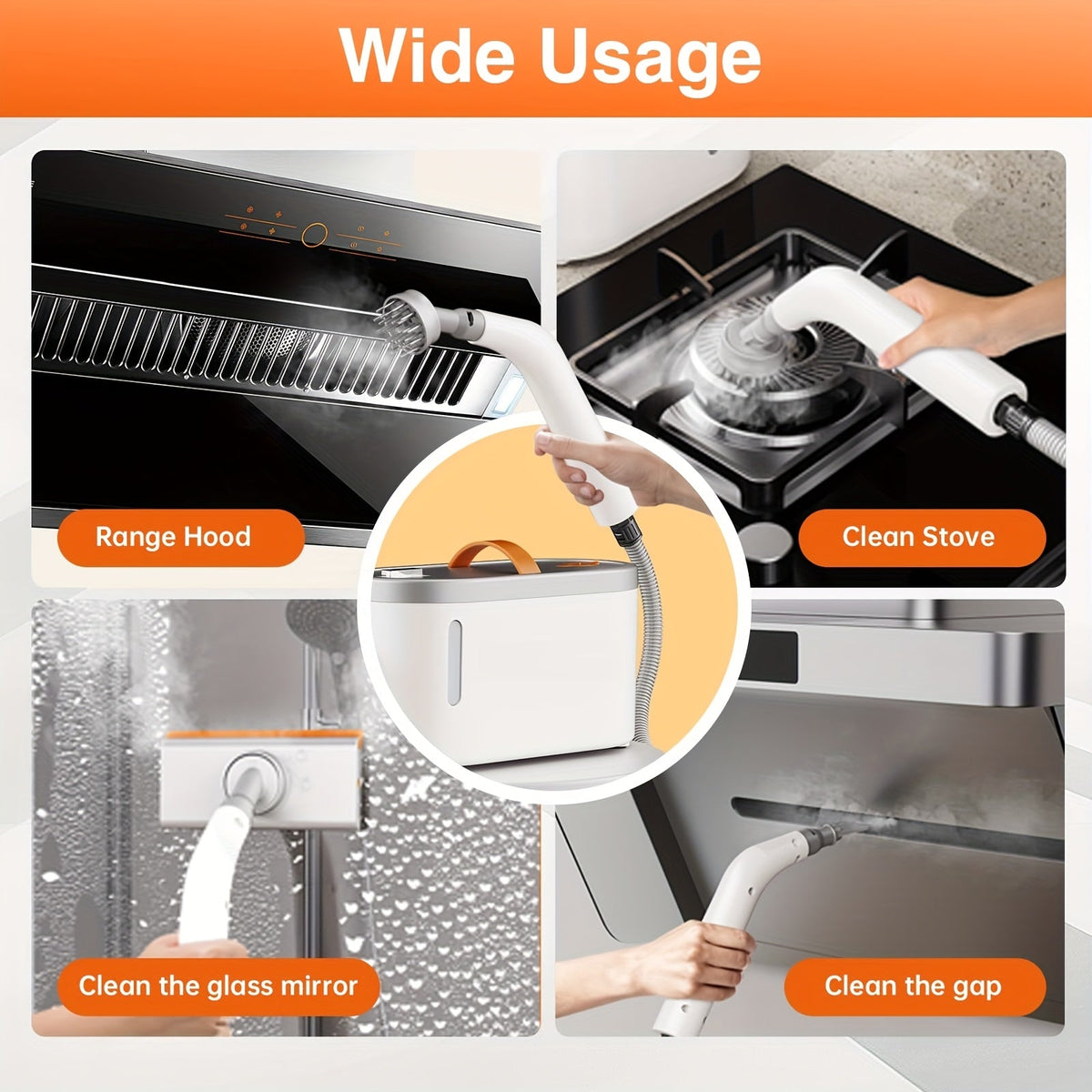 Handheld Steam Cleaner 4.4Bar High-Power Fast Heating 6 Multifunctional Heads 47oz Large Tank Dual Safety for Kitchen, Sofa, Floor, Bathroom, Car, Refrigerator, and Air Conditioner