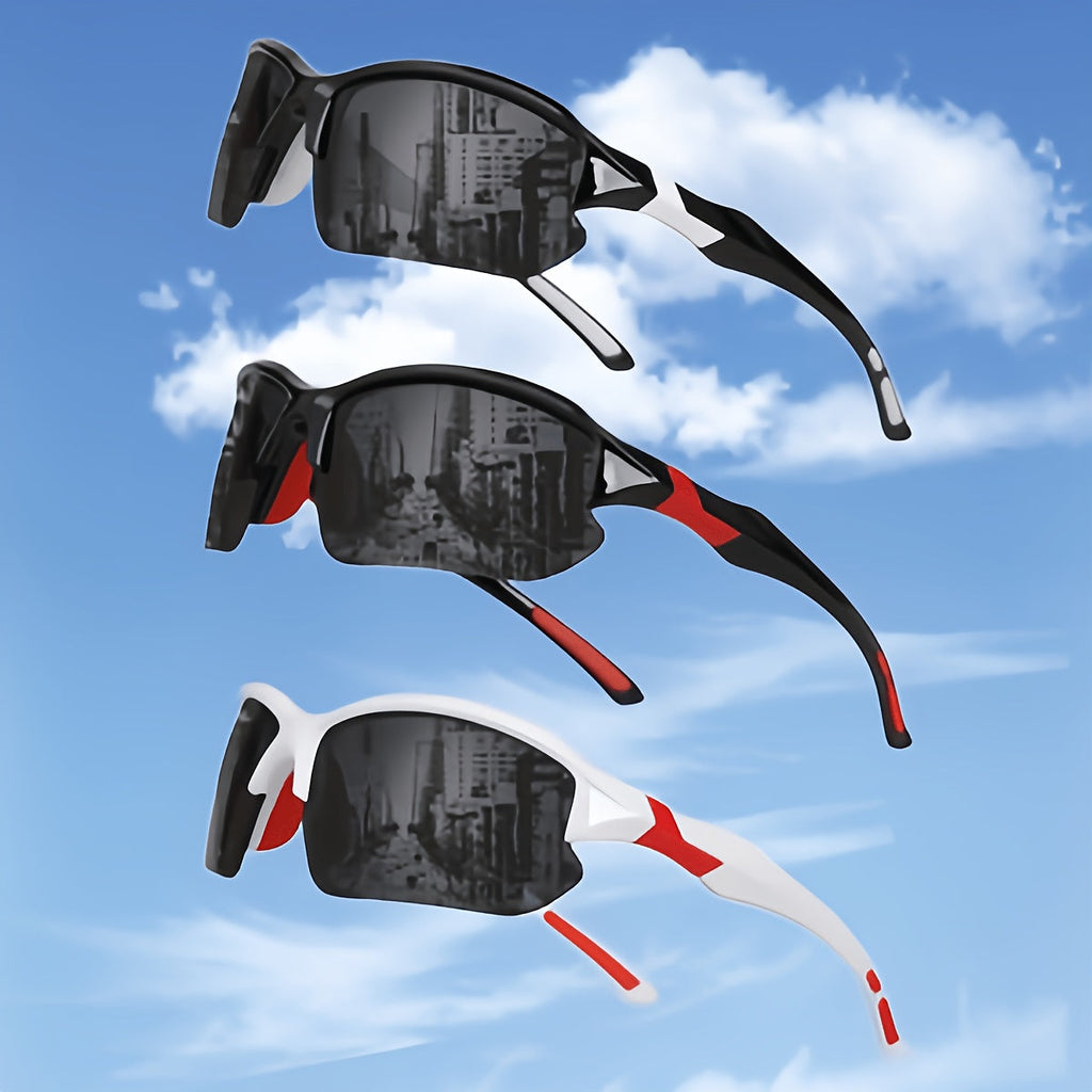 3 Pack Polarized Sunglasses UV400 Protection Unisex Outdoor Sports Eyewear for Cycling, Running, Fishing, Driving, and Golf, Lightweight Frame with Anti-Glare Lenses - Black, Yellow, and Red Set
