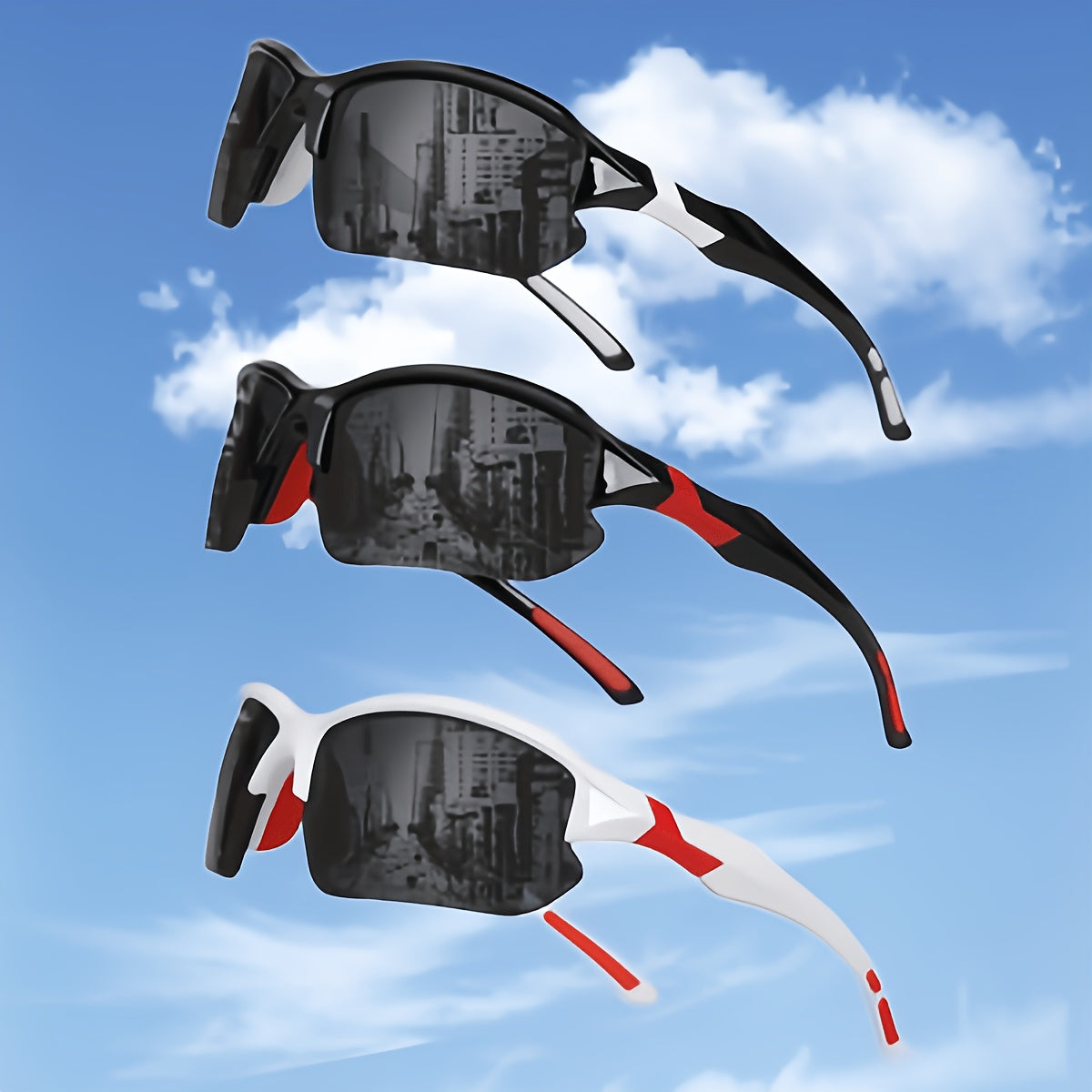 3 Pack Polarized Sunglasses UV400 Protection Unisex Outdoor Sports Eyewear for Cycling, Running, Fishing, Driving, and Golf, Lightweight Frame with Anti-Glare Lenses - Black, Yellow, and Red Set