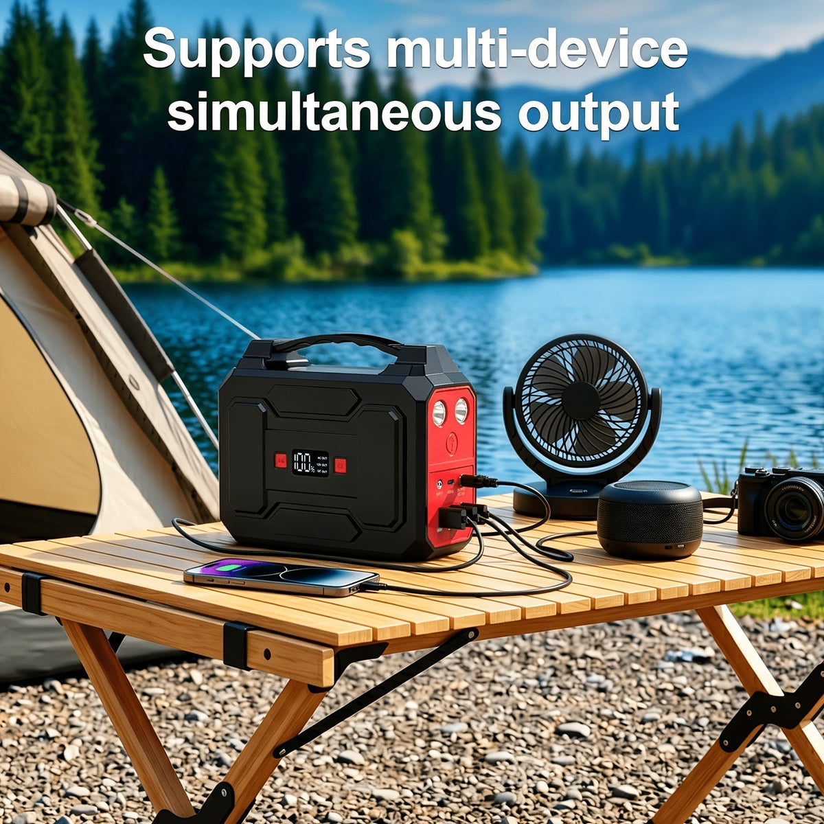 Portable Power Station 100W / 300W Solar Generator – AC Outlet, USB QC3.0, DC Port, LED Flashlight, High Capacity Battery Pack for Camping, Hiking, Road Trips, CPAP, and Hurricane Emergency
