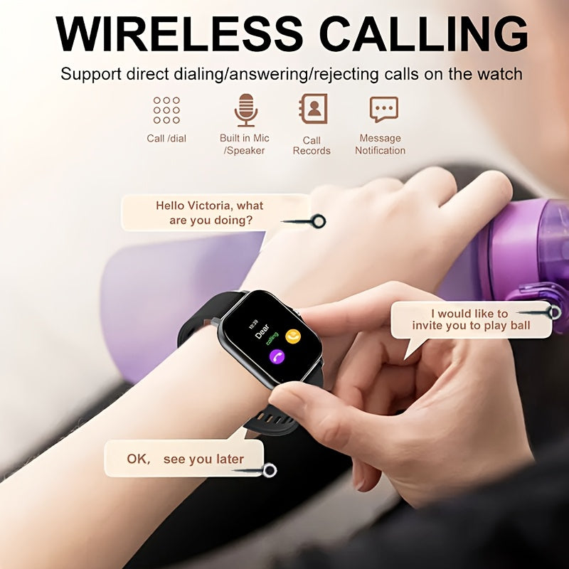 Smartwatch 1.83-Inch Full Touch Screen, Wireless Calling, Message Reminder, Heart Rate & Sleep Monitor, Pedometer, Multi-Sport Modes, USB Rechargeable Fitness Watch for Men and Women