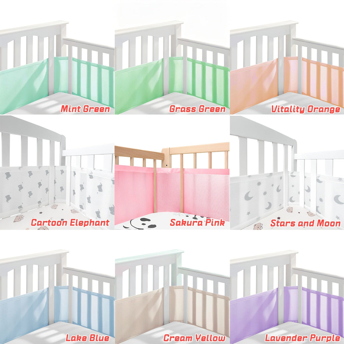 Breathable Crib Mesh Liner, 3mm Single-Layer Breathable Mesh Crib Bumper Liner that Protects Baby Legs & Arms, Fits 3- or 4-Sided Full-Size Cribs, Safe & Compliant, White Grey & Sakura Pink