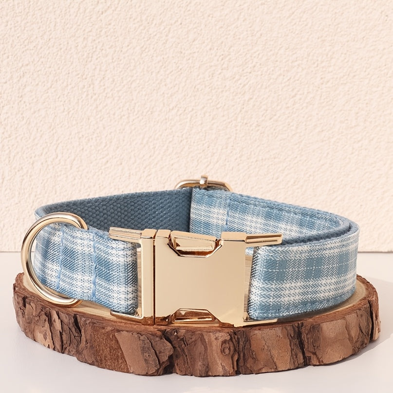 Personalized Dog Collar with ID Tag - Customizable Anti-Lost Pet Collar in 21 Styles, Adjustable XS to XL for Small, Medium, and Large Dogs, Plaid, Floral, and Dot Patterns, Engraved Contact Information