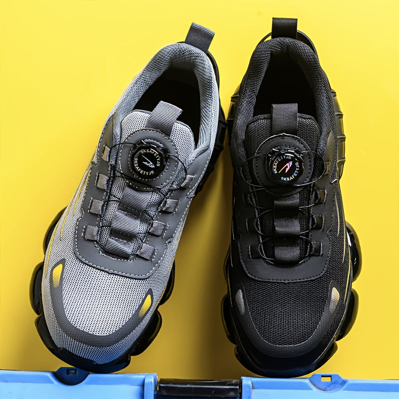 Men's Steel Toe Work Shoes Slip-Resistant Safety Boots Breathable Composite Toe Sneakers Abrasion-Resistant Construction Work Boots Black Dark Gray US 6-11
