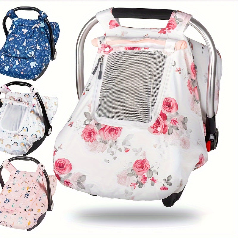 3-in-1 Minky Baby Car Seat Cover, Soft Breathable Infant Car Seat Cover for Newborns, Pink, Purple Flowers, Blue Animal & Black Flower