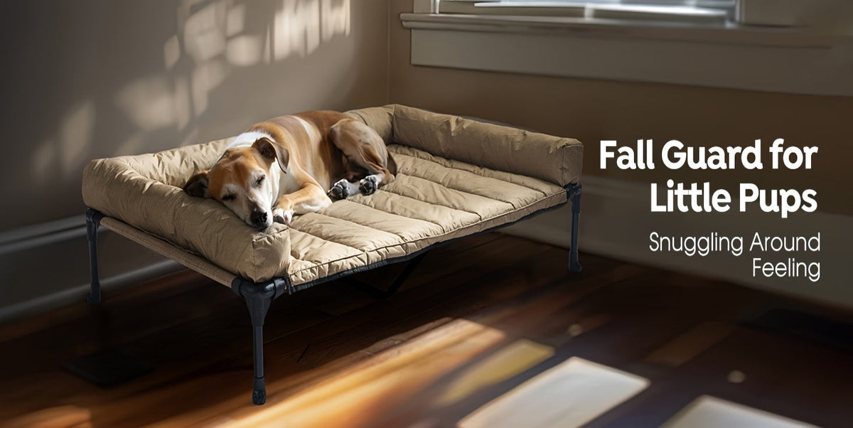 Cooling Elevated Dog Bed with Removable Pillow-Top Mat – Raised Bolster Dog Cot with Breathable Mesh and Non-Slip Feet, Dog Sofa Bed for Indoor & Outdoor Use
