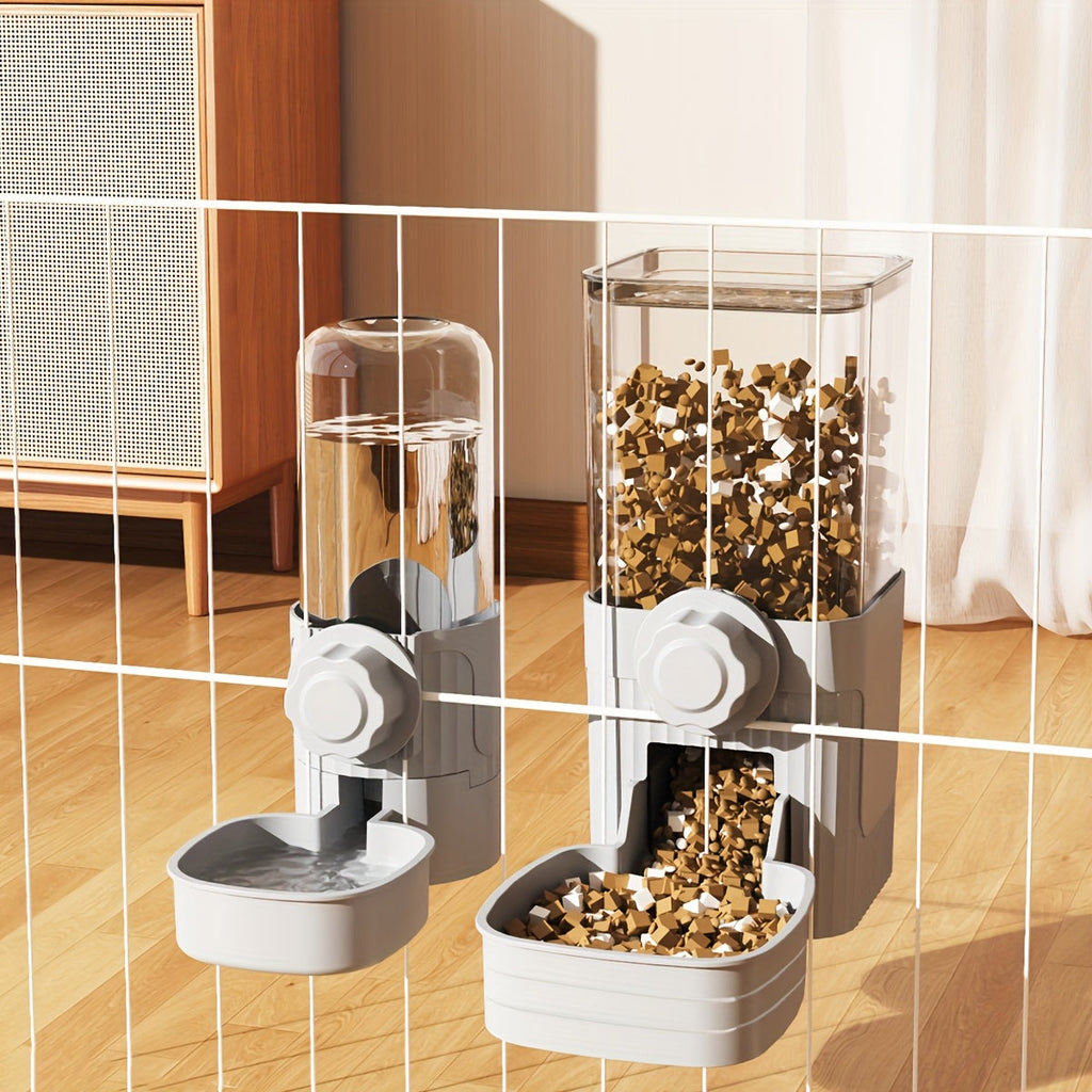 Automatic Hanging Cage Pet Feeder and Waterer Gravity Self-Feeding Drinking Bowl Set for Rabbits, Cats, Dogs, and Guinea Pigs, 40oz Feeder and 17oz Drinker