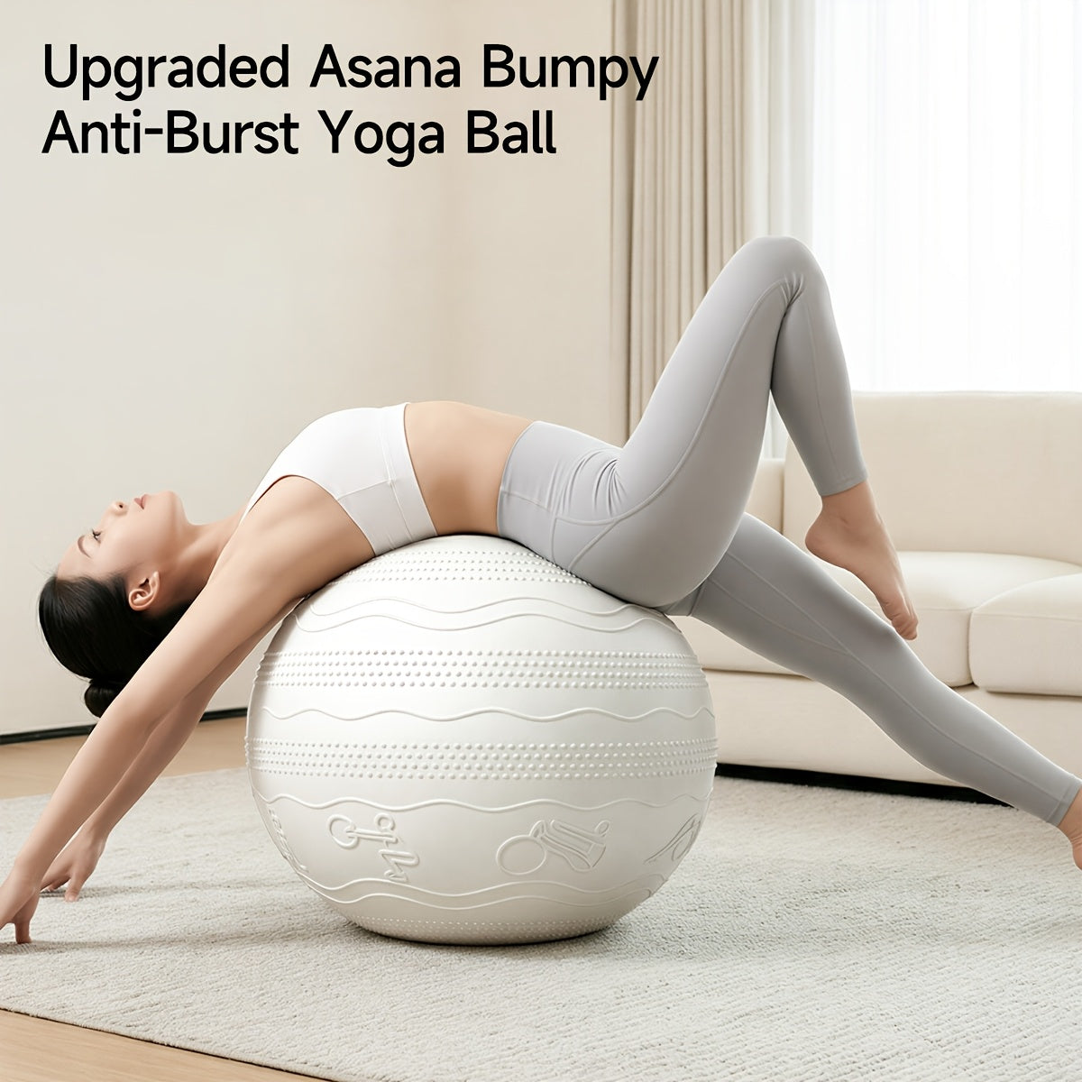 Yoga Exercise Stability Ball 65cm Non-Slip Textured PVC with Air Pump for Balance Training Core Strength & Stretching Home Gym & Office Chair – Green White Brown