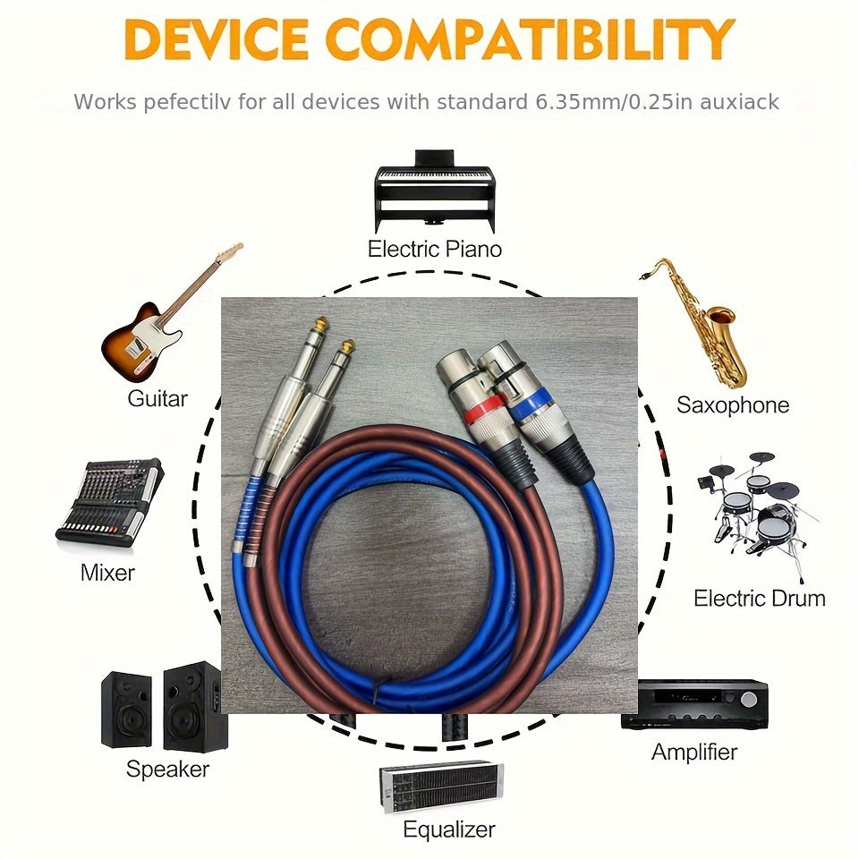 2-Pack 6.5mm TRS to XLR Female Balanced Audio Cable – Tinned Copper Core Mic Cord for Microphones, Mixers, Recording Studios & Stage Lighting, Available in 3FT, 39-Inch & 78-Inch Lengths