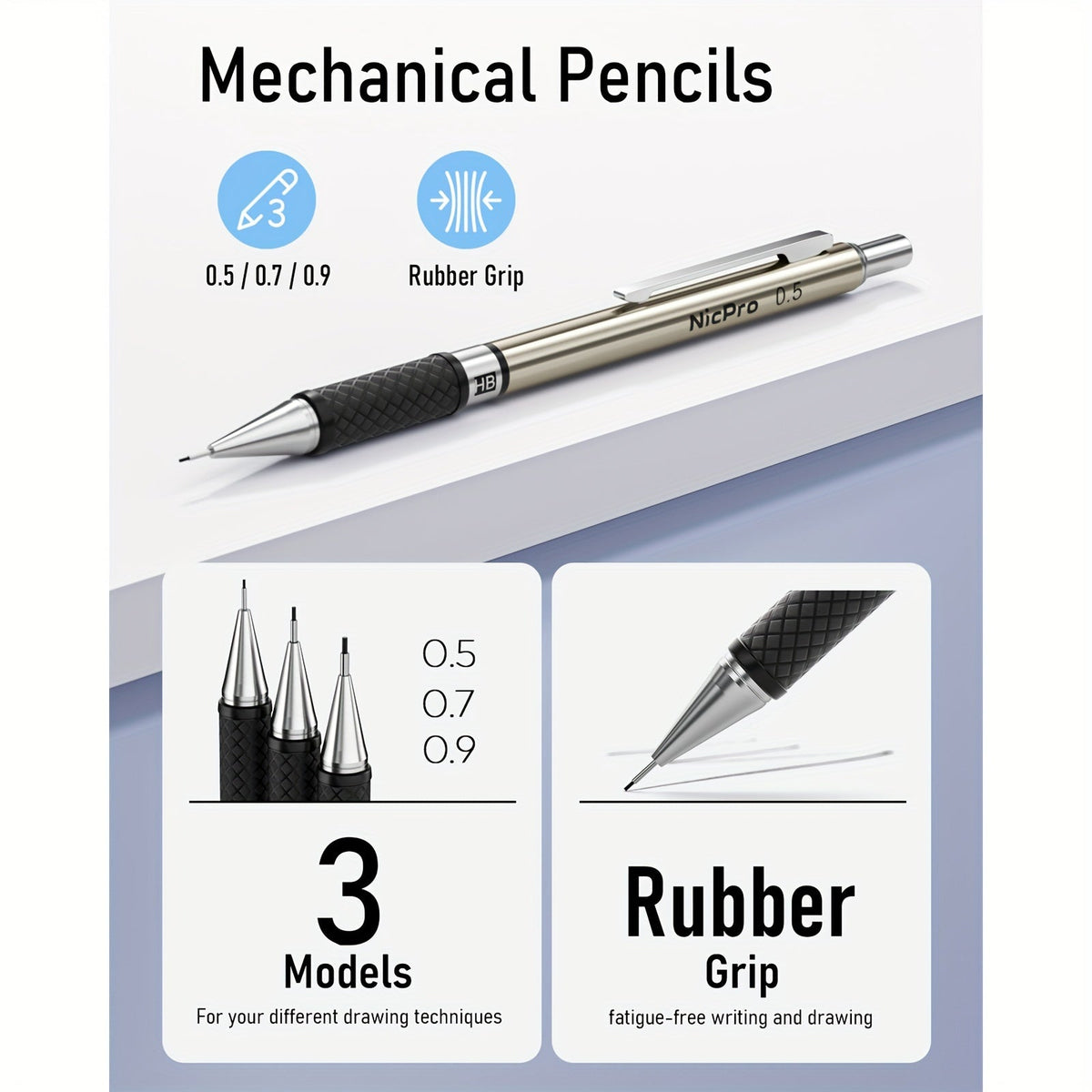 34-Piece Art Mechanical Pencil Set with Case: 6 Metal Drafting Pencils (0.5mm, 0.7mm, 0.9mm, 2mm), 19 Lead Refills, and Erasers for Sketching and Drawing Artists