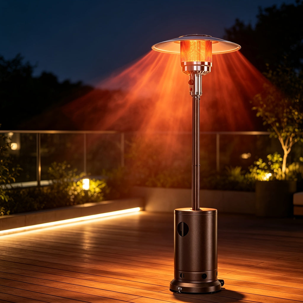 48,000 BTU Propane Patio Heater with Wheels Tilt Auto-Shutoff & Adjustable Heat Control for Backyard Garden Party & Camping – Standard or Upgraded with Sandbox