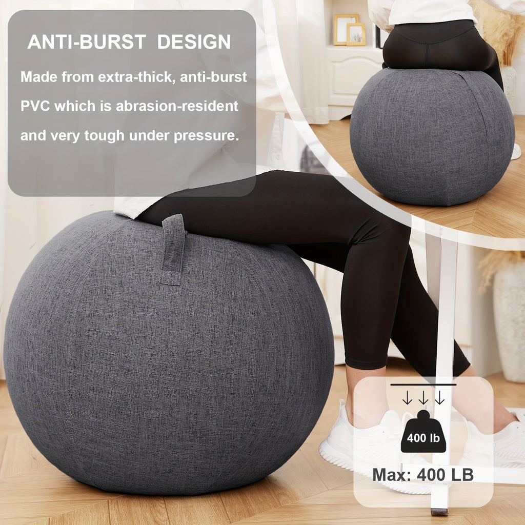 65cm Exercise Ball Chair with Fabric Cover, Anti-Burst Yoga Ball Seat for Home Office Desk, Pilates Core Training, Pregnancy & Birthing Ball – Improves Posture & Relieves Back Pain, Grey & Black