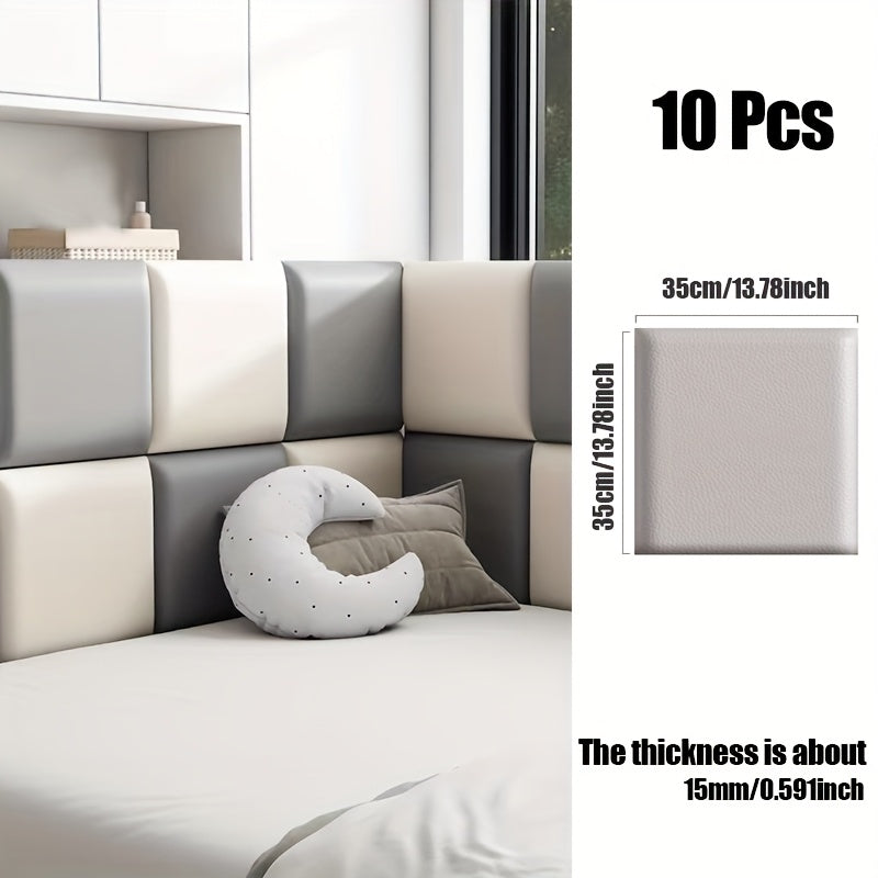 10-Pack 3D Self-Adhesive Soft Leather Wall Panels 35×35 In Peel & Stick Removable Sound Insulation Anti-Collision Waterproof Wear-Resistant – 7 Colors