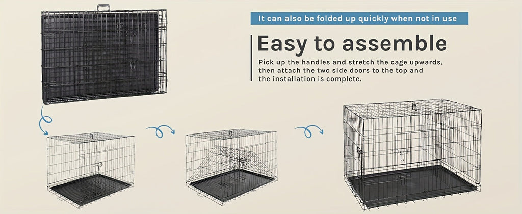 Foldable Double-Door Metal Wire Dog Crate with Divider Panel and Leak-Proof Tray, Indoor/Outdoor Travel Pet Kennel for Small, Medium, Large, and XL Dogs, 4 Sizes Available