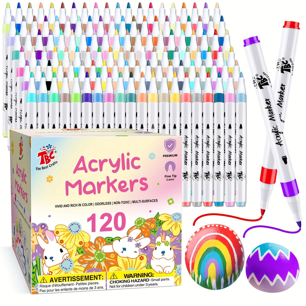 120 Colors Acrylic Paint Markers Set – Waterproof, Non-Toxic, Odorless Paint Pens for Rock, Pottery, Glass, Wood, Canvas, Fabric & More, Art Supplies for Adults & Kids