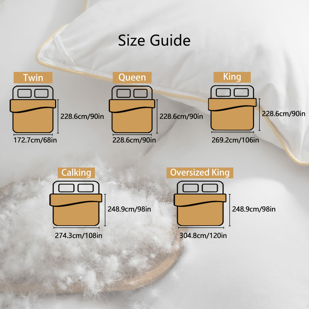 Premium Goose Down Duvet – 100% Egyptian Cotton All-Season Comforter Insert Soft Breathable with Gold Trim & 8 Corner Loops in Twin Queen King Cal King Oversized King