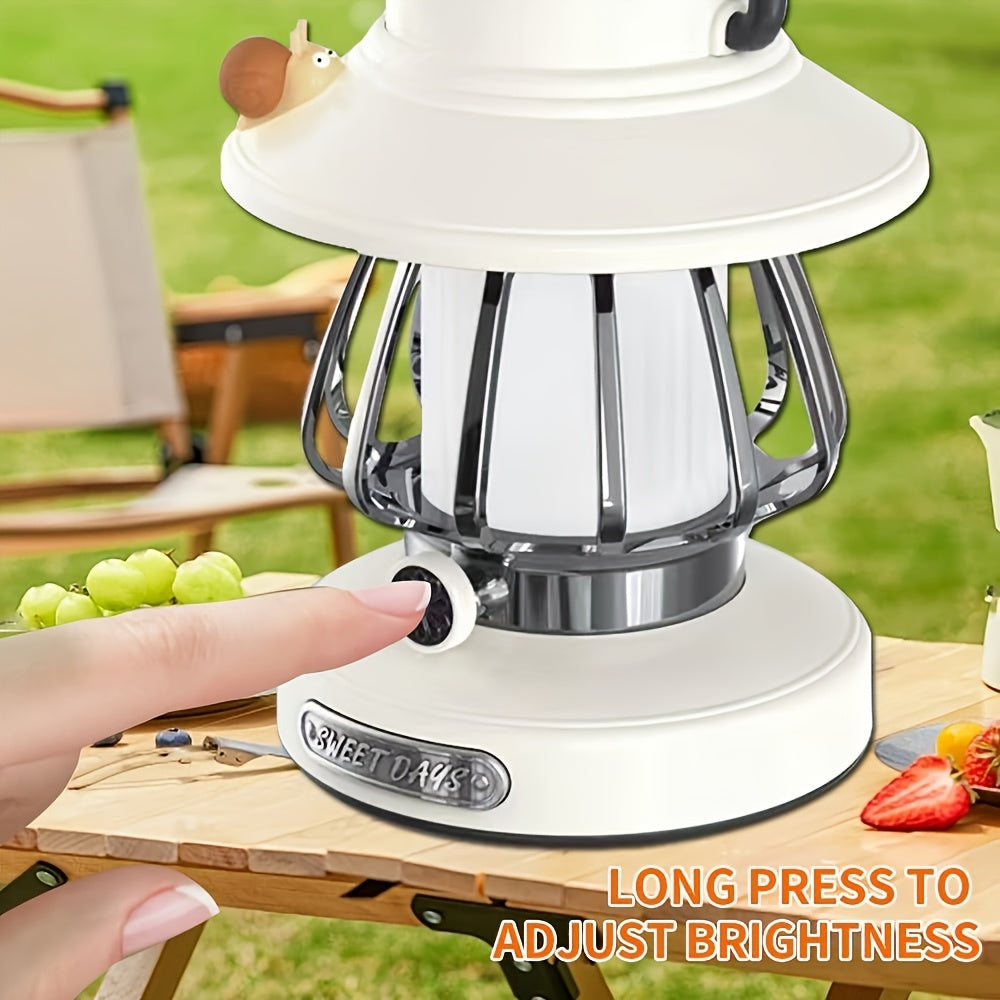 Rechargeable LED Camping Lantern, 3-Tone Dimmable Snail Design, Dual-Powered by USB & 18650 Battery, Freestanding Portable Light for Camping, Hiking, Emergencies, Home, and Office, Available in Green, White, Pink, and Purple