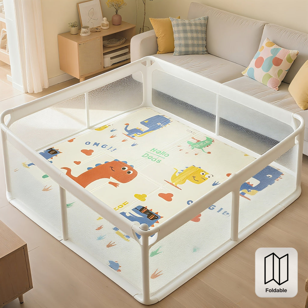 Thickened Baby Crawling Mat, Cute Dragon Cartoon Pattern, Foldable Easy-Store Infant Tummy Time & Learning-to-Crawl Floor Mat for Living Room & Bedroom, 120x120x1cm