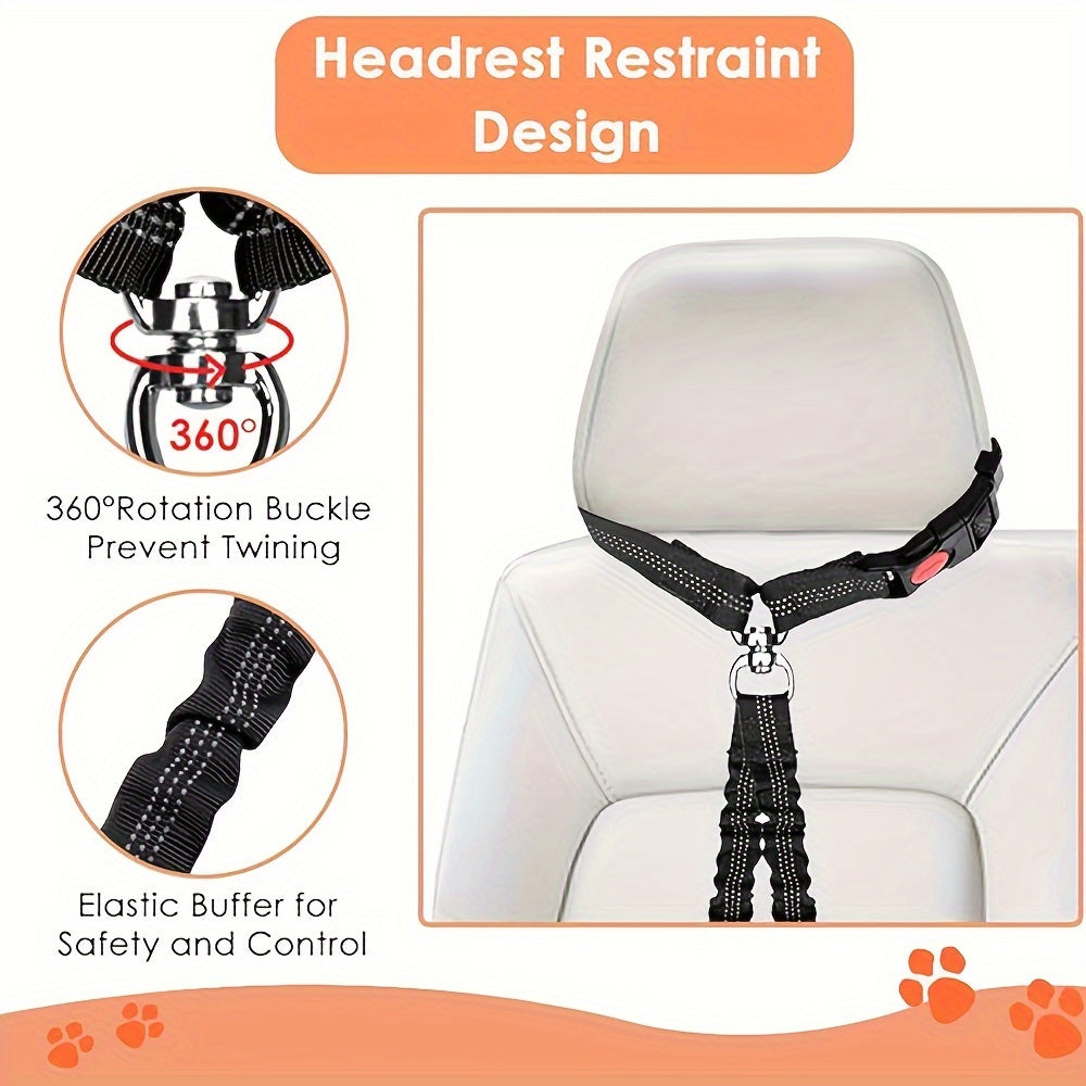 Dual Dog Car Seat Belt for 2 Dogs, No-Tangle Headrest Restraint, Adjustable Bungee Pet Safety Harness for Small, Medium, and Large Dogs for Car Travel