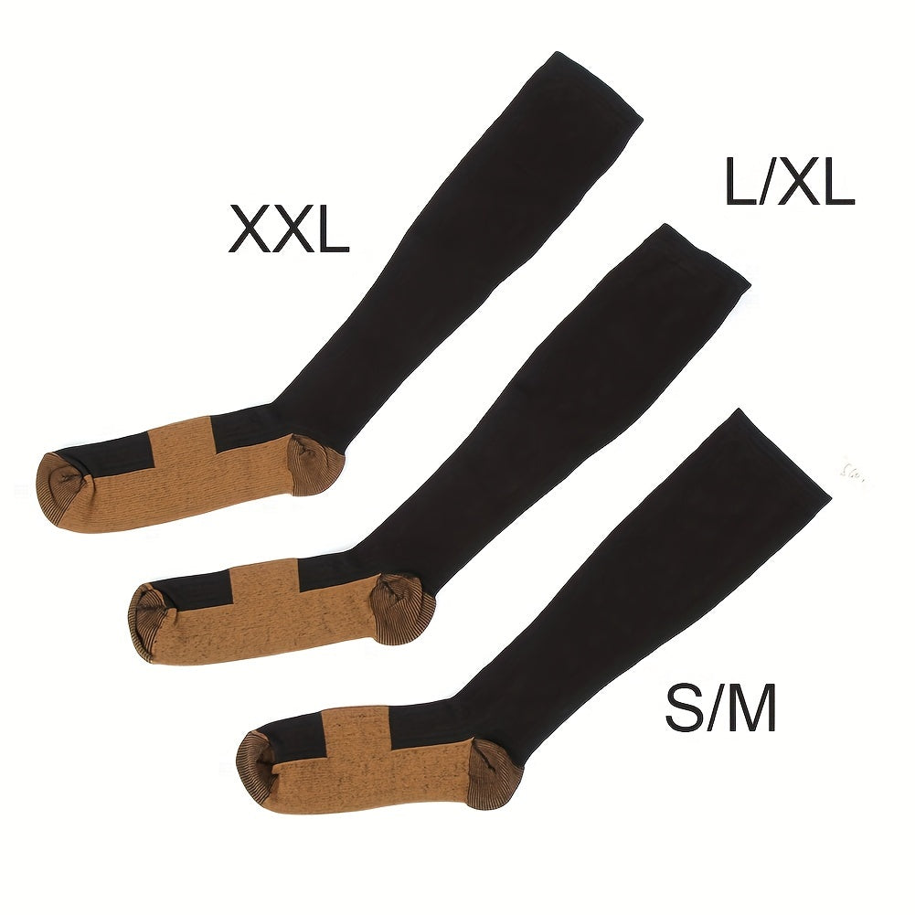 5 Pairs Copper Compression Socks for Women & Men – Black Athletic Support Socks for Running, Hiking, Cycling, and Travel, Sizes M-XL, Circulation & Pain Relief Compression Stockings