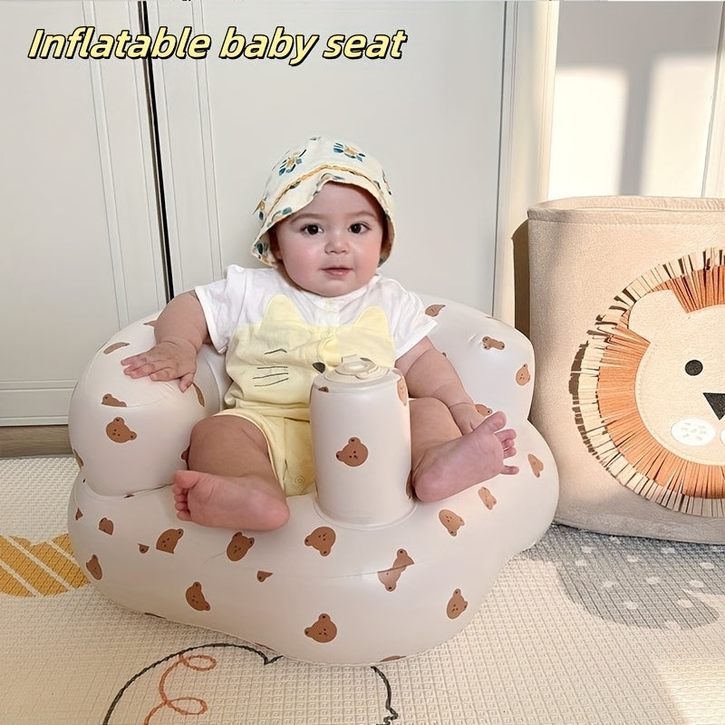 Cartoon Inflatable Baby Floor Seat Built-In Air Pump Portable Toddler Chair Indoor Outdoor Beach Sofa for 3-36 Months – Bear & Dinosaur