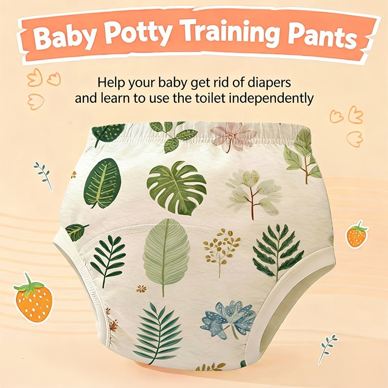 5-Piece Baby Potty Training Underwear, Reusable Washable Cartoon Print Soft Breathable Leak-Proof Training Pants for Toddlers, Forest Rabbit Leaves & Little Bear, Sizes 1-2Y 2-3Y 3-4Y
