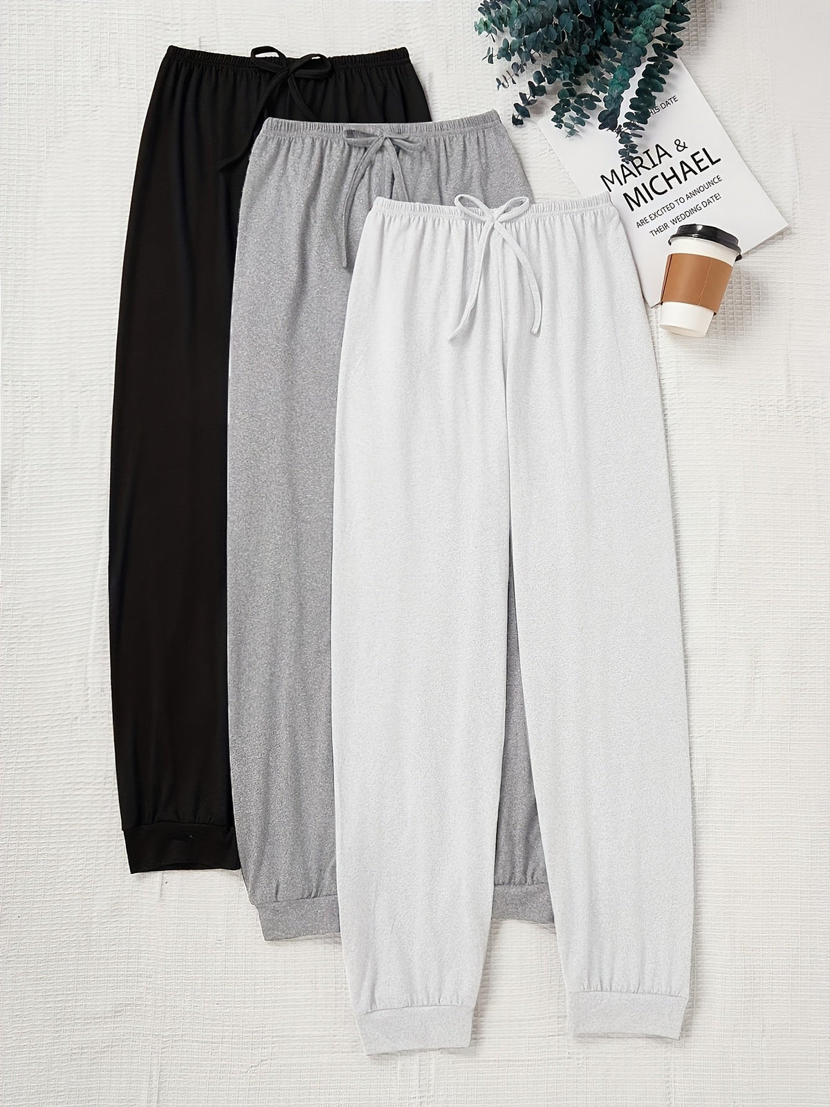 Women's Casual Drawstring Pants Loose Fit Elastic Waist Solid Color Home Lounge Pants Autumn Comfortable Knit Polyester XS S M L XL XXL