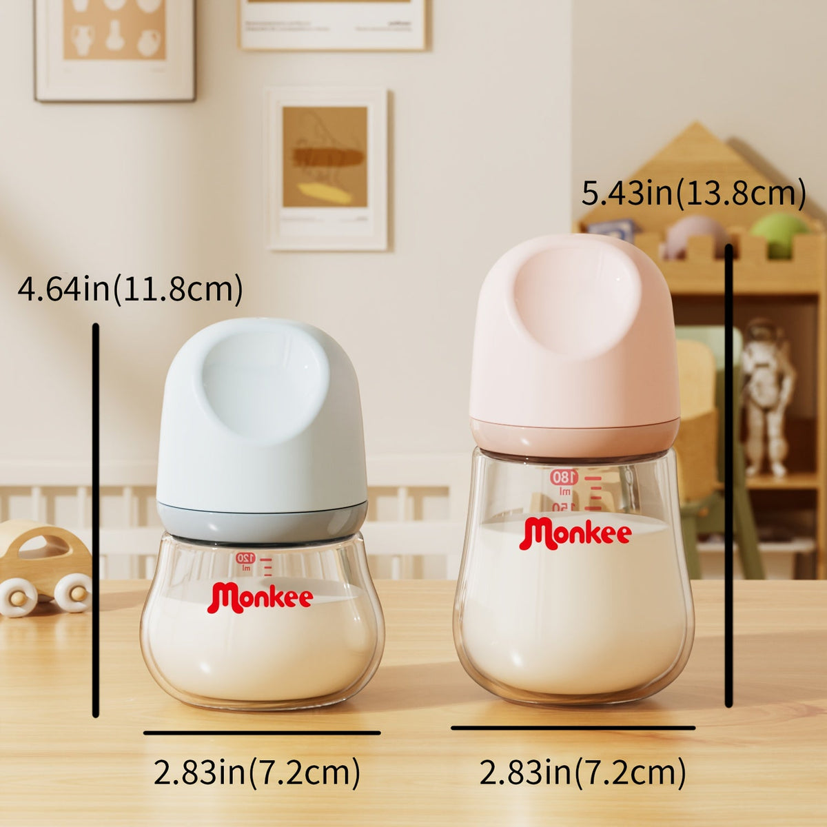 Glass Baby Bottle 120ml/180ml, High Borosilicate Crystal Clear Wide-Mouth Anti-Colic Bottle with Off-Center Nipple, Heat-Resistant & Odorless Baby Feeding Bottle for Newborns & Infants